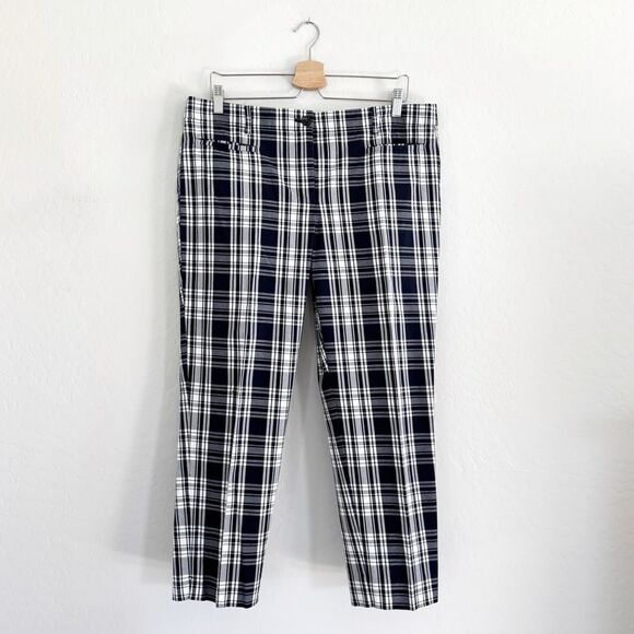 ANN TAYLOR Cotton Crop Navy Blue White Plaid Size 12 - Picture 2 of 6